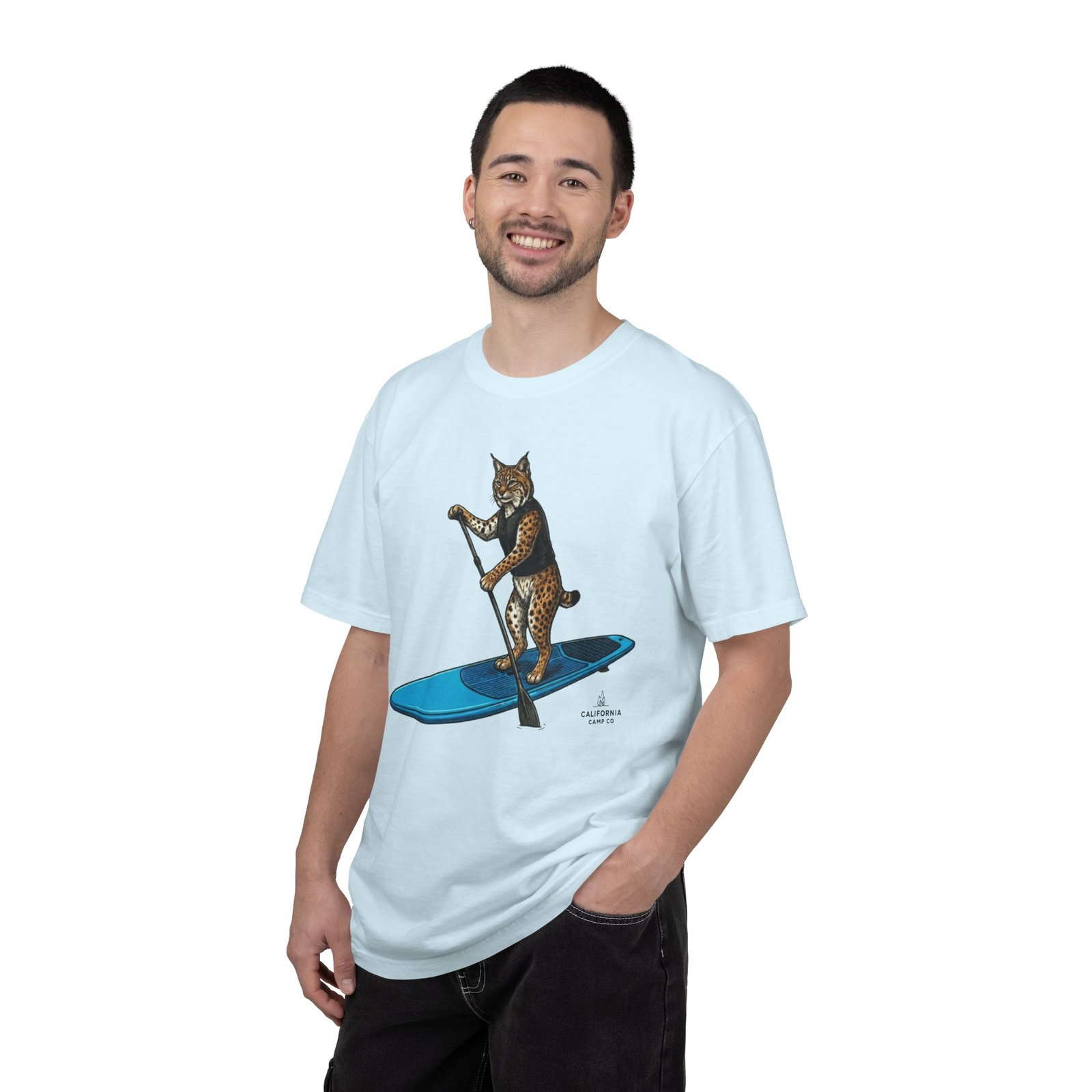 Paddleboarding Bobcat T-Shirt - California Wild Collection on Comfort Colors 1717 Tee - Image 13