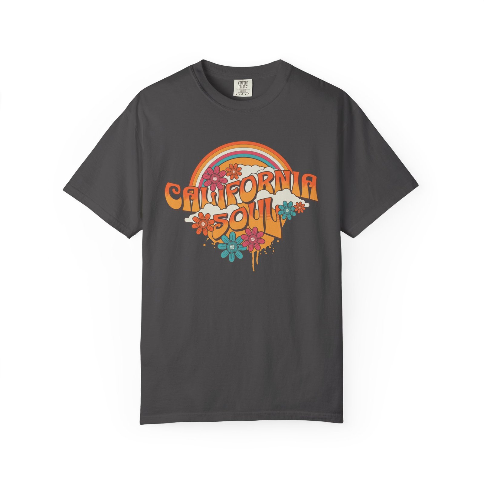 California Soul T-Shirt - Retro Rainbow Floral Graphic on Comfort Colors 1717 Tee - Image 41
