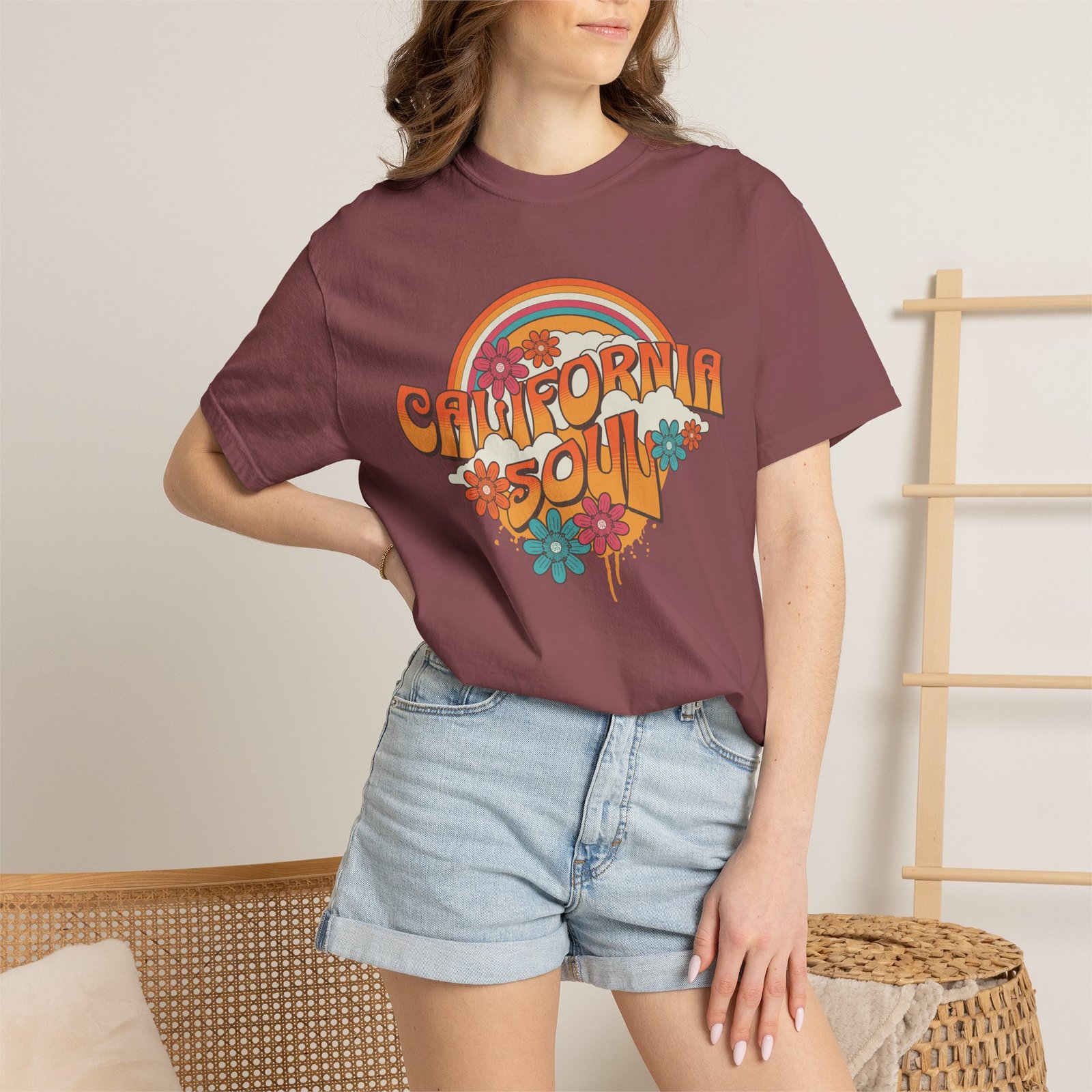 California Soul T-Shirt - Retro Rainbow Floral Graphic on Comfort Colors 1717 Tee - Image 8