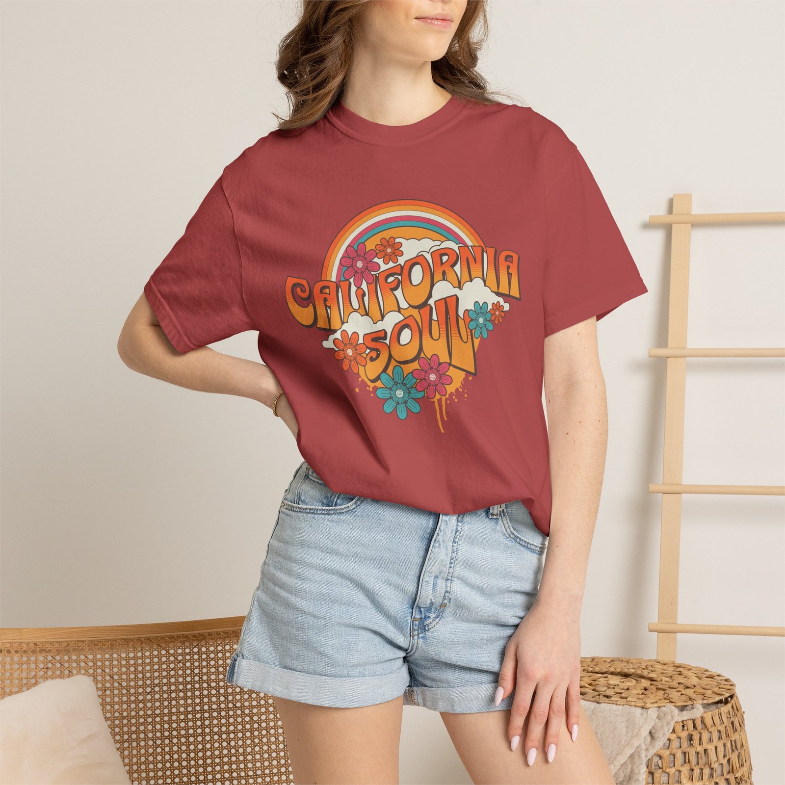 California Soul T-Shirt - Retro Rainbow Floral Graphic on Comfort Colors 1717 Tee - Image 60