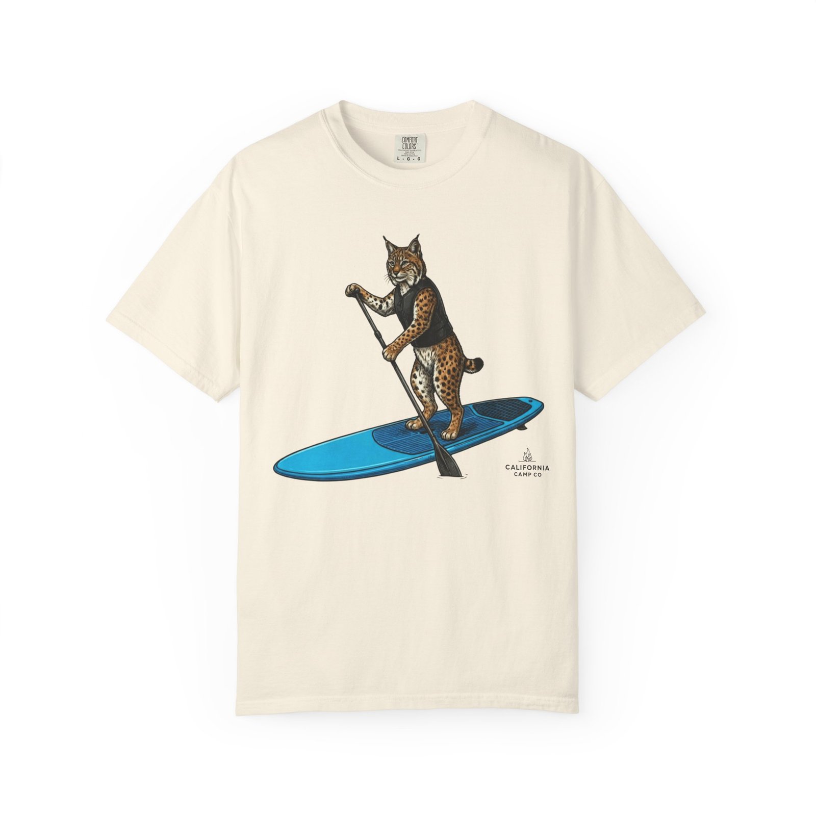 Paddleboarding Bobcat T-Shirt - California Wild Collection on Comfort Colors 1717 Tee - Image 2