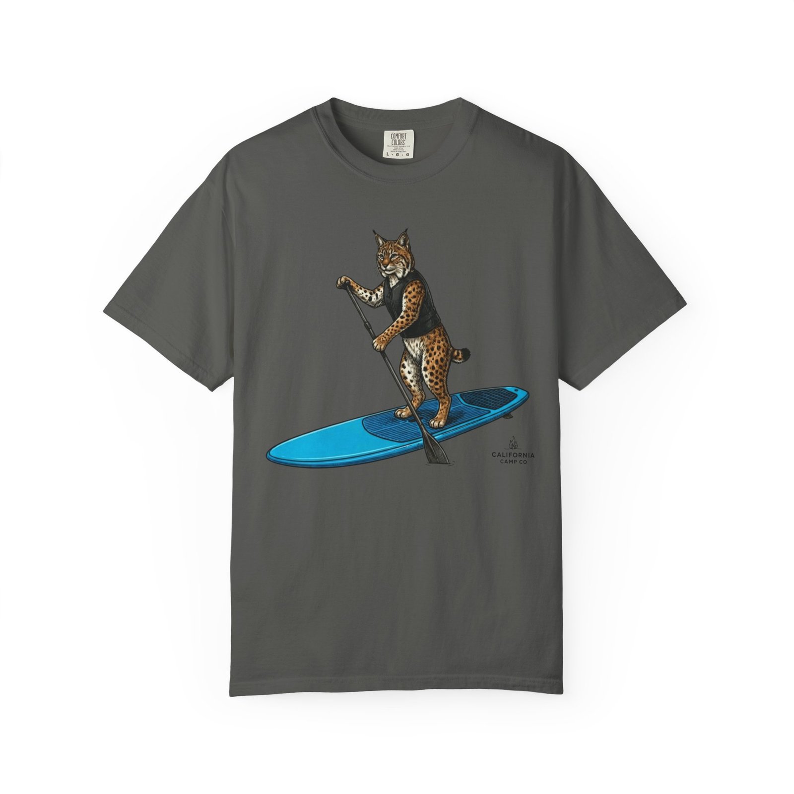Paddleboarding Bobcat T-Shirt - California Wild Collection on Comfort Colors 1717 Tee - Image 6