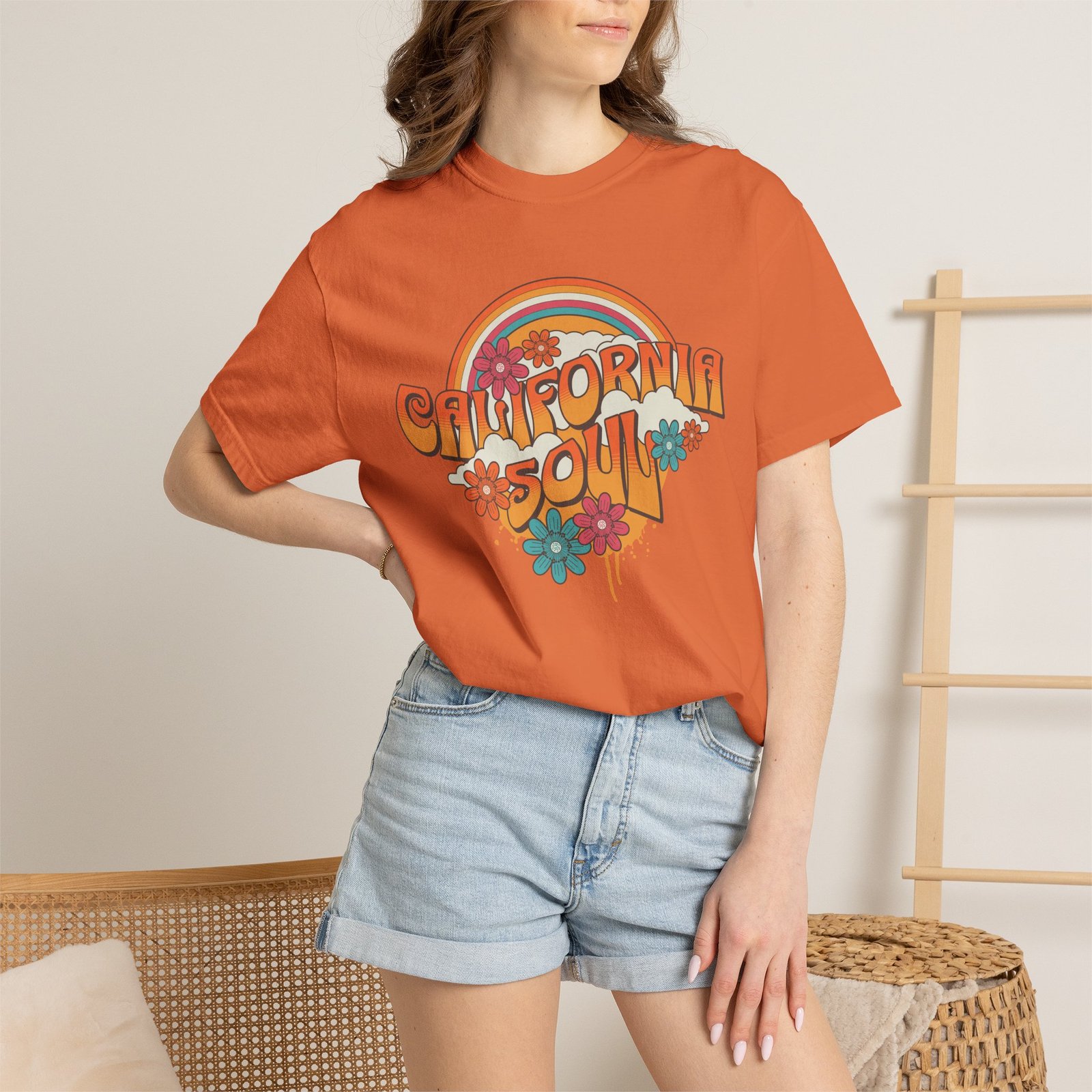 California Soul T-Shirt - Retro Rainbow Floral Graphic on Comfort Colors 1717 Tee - Image 20