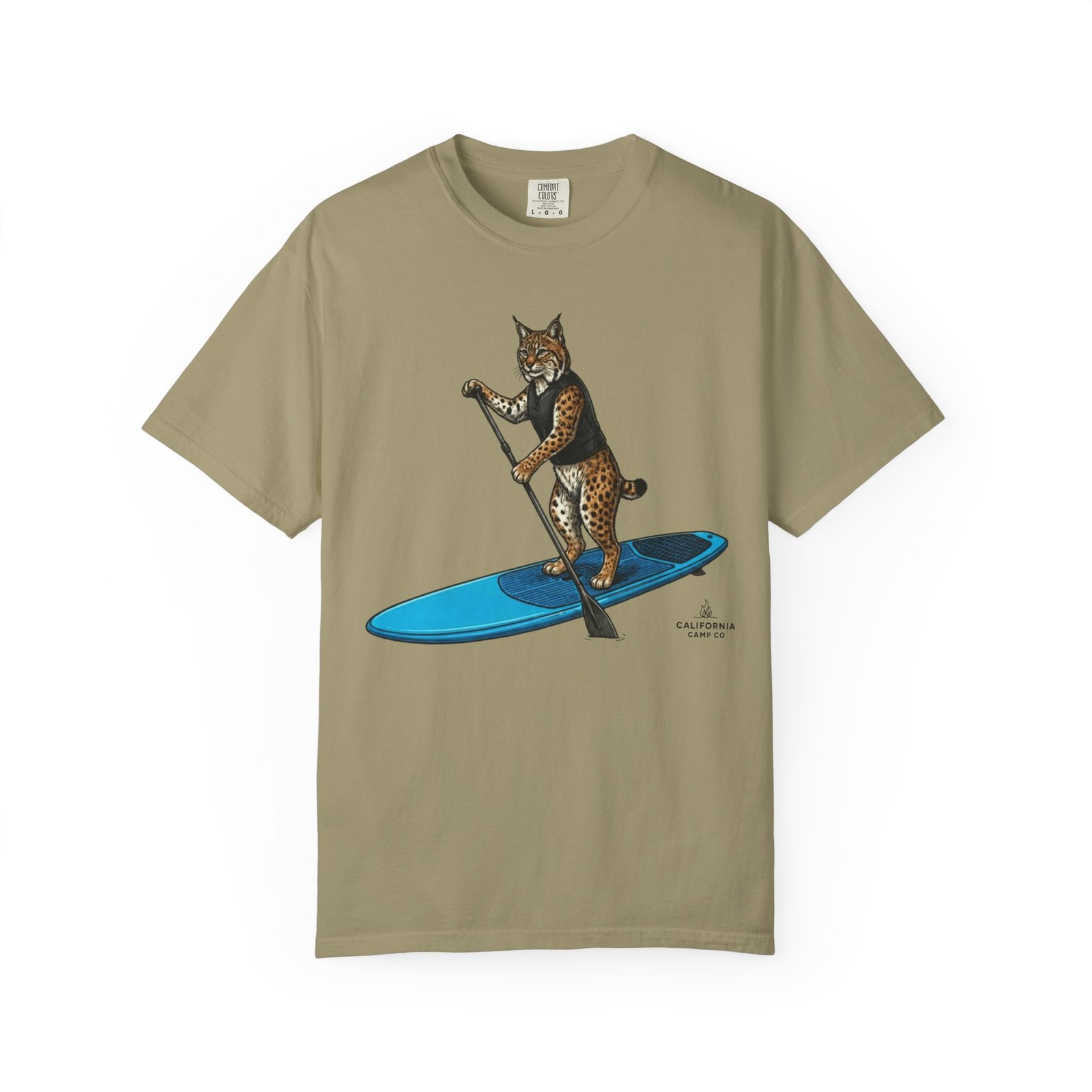 Paddleboarding Bobcat T-Shirt - California Wild Collection on Comfort Colors 1717 Tee - Image 4