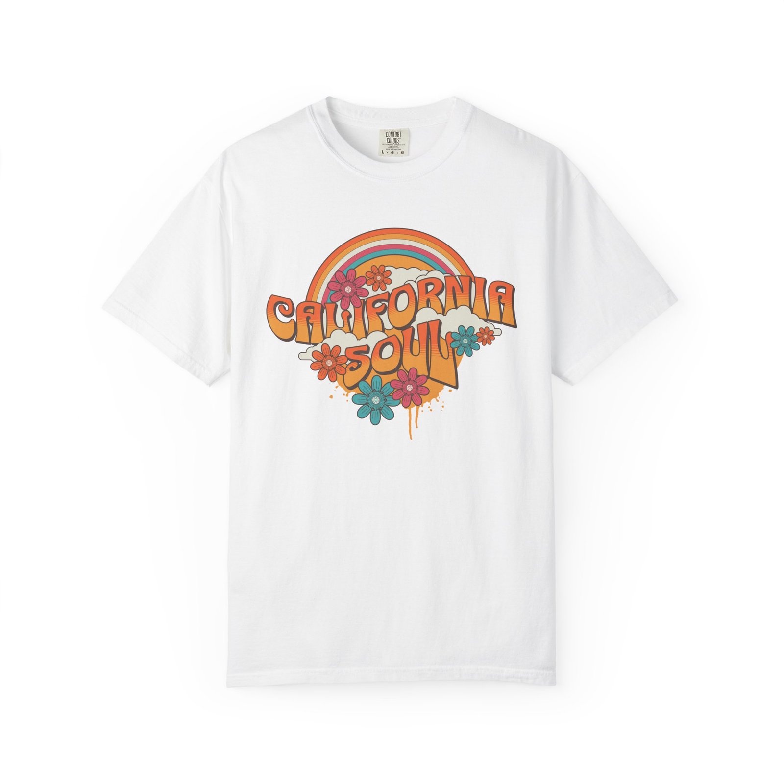 California Soul T-Shirt - Retro Rainbow Floral Graphic on Comfort Colors 1717 Tee