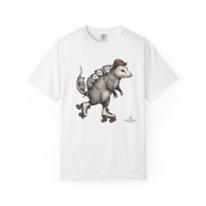 Possum Roller Skate T‑Shirt — Vintage-style Mom Opossum with Babies Graphic on Comfort Colors 1717 Tee