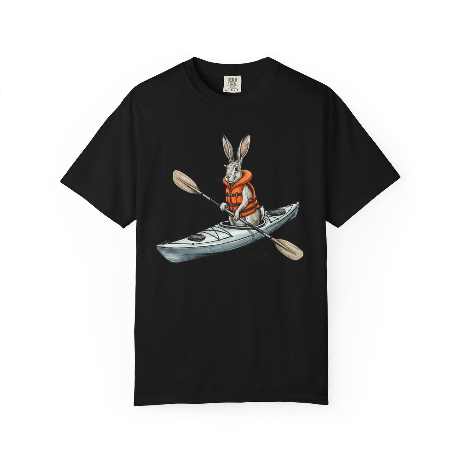 Kayaking Rabbit T-Shirt — Rabbit in Life Jacket Paddling Kayak Graphic on Comfort Colors 1717 Tee - Image 18